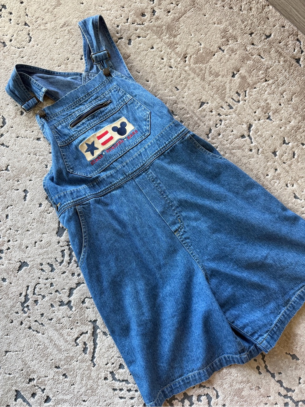 Vintage Denim Mickey Patch Overall Shorts